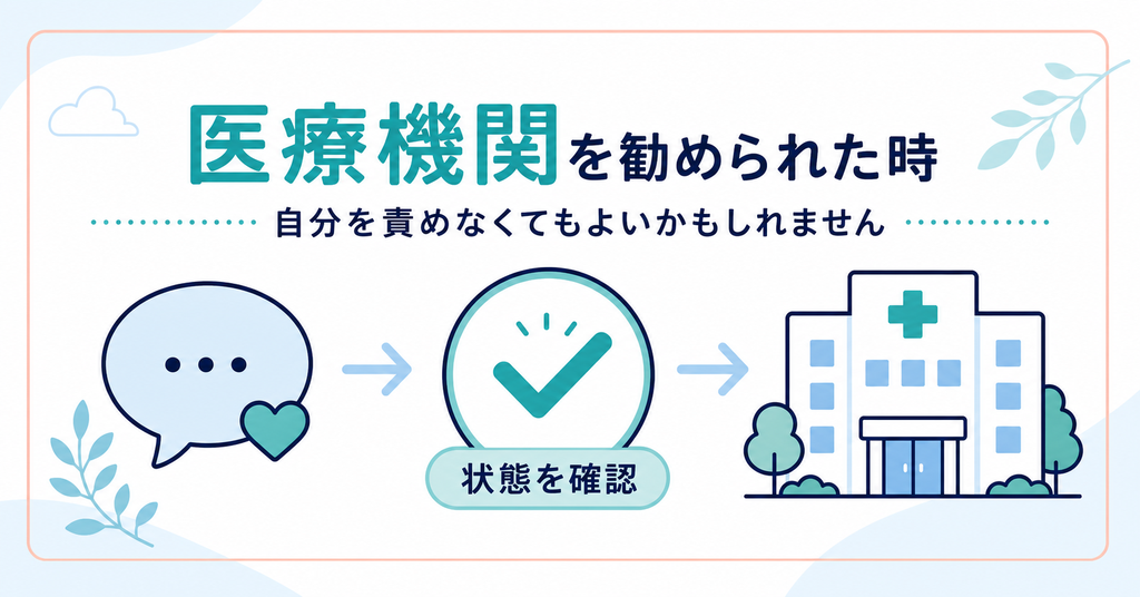 医療機関の案内が状態確認と専門支援へつなぐ流れを示す図解