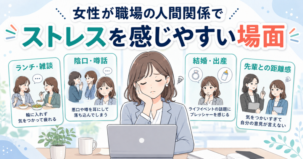 女性が職場の人間関係でストレスを感じやすい場面