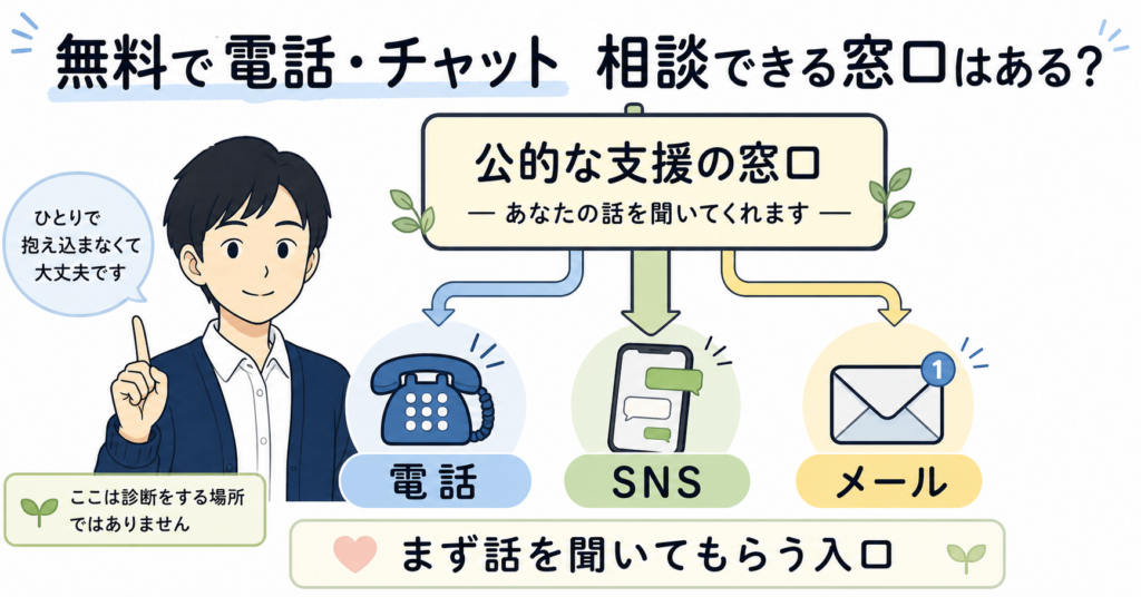 無料で電話・チャット相談できる窓口はある?