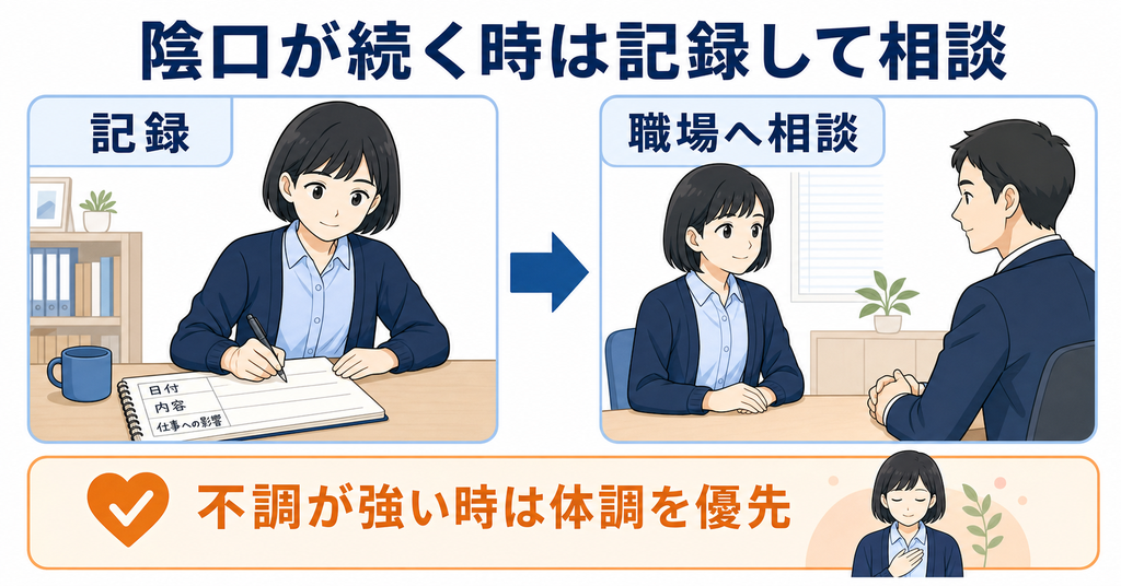 陰口が繰り返される時は、記録して相談する