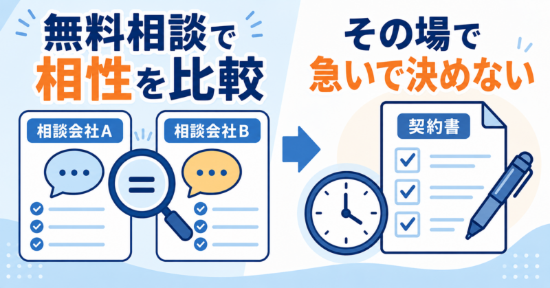 キャリア相談会社の無料相談で相性を比較しその場で急いで契約を決めないための図解
