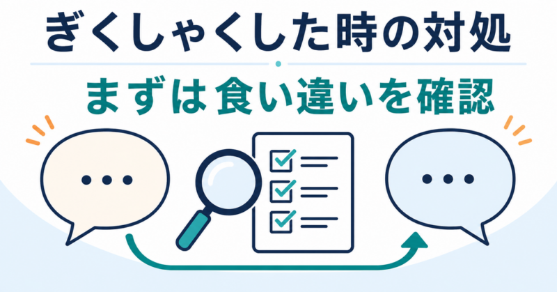 職場ですれ違った時に、食い違いを確認する流れを示す図解