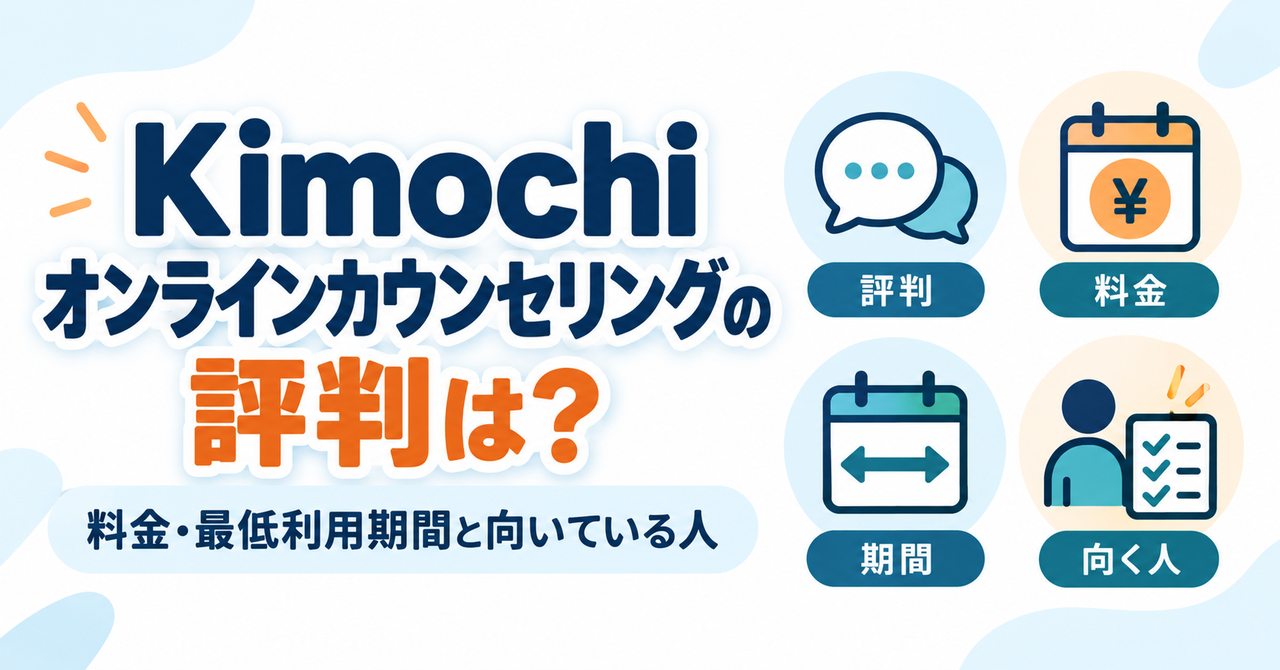 Kimochiオンラインカウンセリングの評判・料金・最低利用期間を確認する記事のアイキャッチ