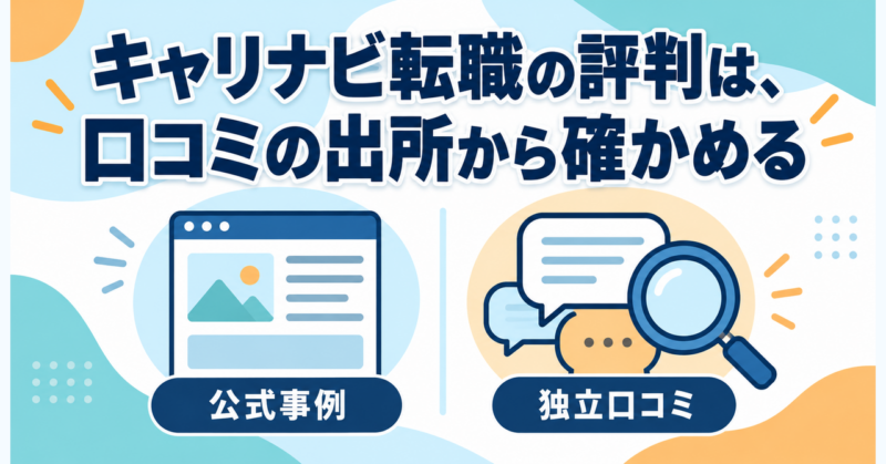 キャリナビの評判を読む際に公式事例と独立した口コミの出所を分けて確認する図