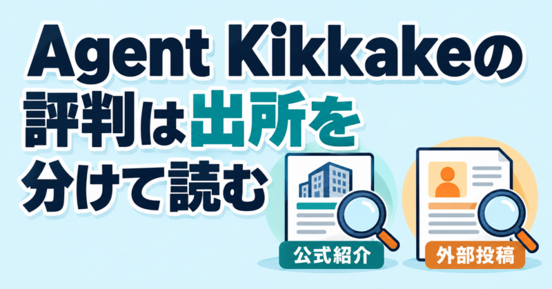 Agent Kikkakeの評判を公式紹介と外部投稿に分けて出所を確認する図